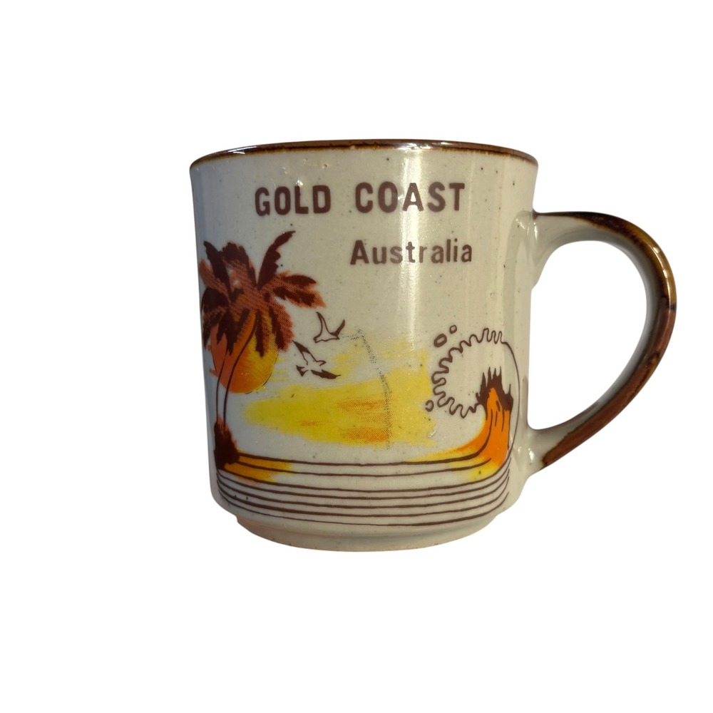 Vintage Gold Coast Australia Souvenir Coffee Mug Speckled Stoneware Tropical